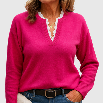 Georgette – Lace-Trim V-Neck Knit Sweater