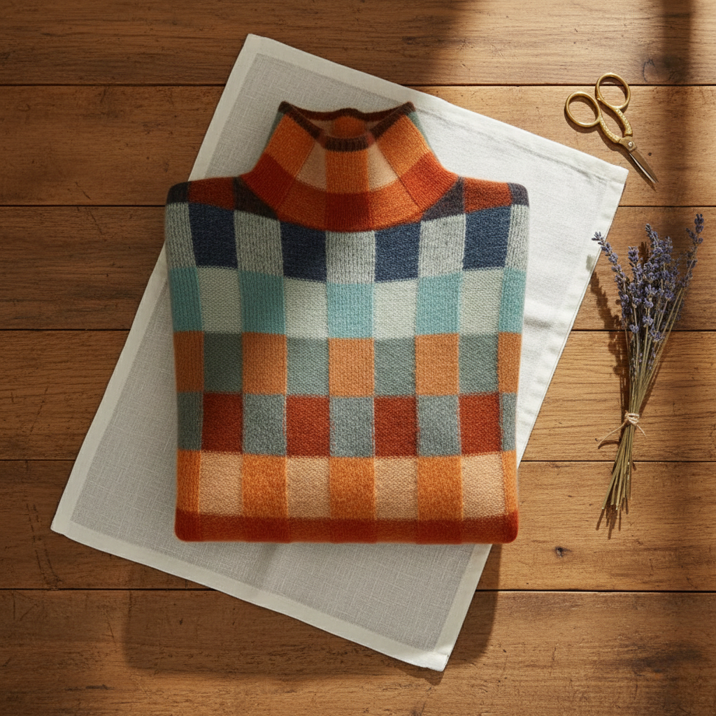 Marcy – Checkered Turtleneck Knit Sweater