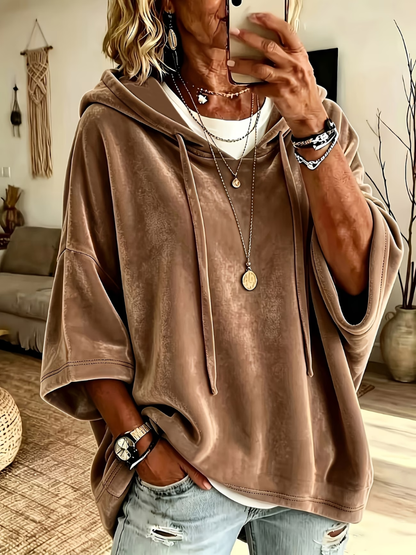 Sylvia – Oversized Velvet-Look Hooded Pullover