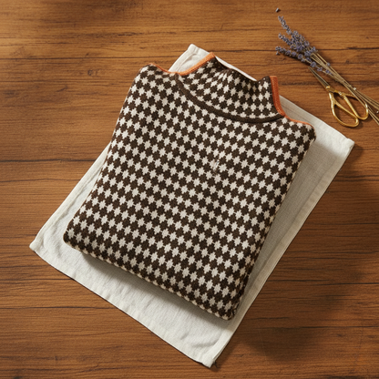 Sheila – Houndstooth Turtleneck Knit Sweater