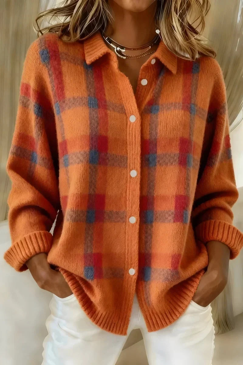 Joan – Plaid Button-Up Knit Cardigan