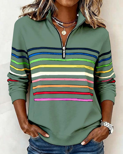 Lori – Quarter-Zip Striped Casual Sweatshirt