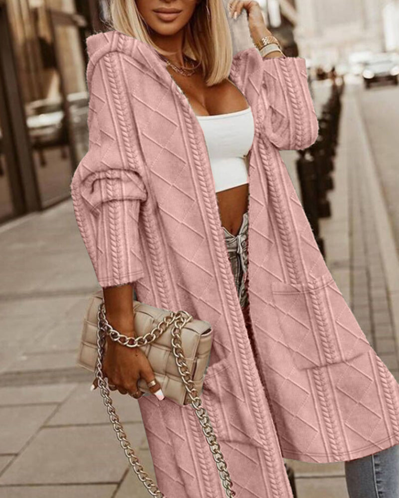 Tara – Long Hooded Cable-Knit Cardigan