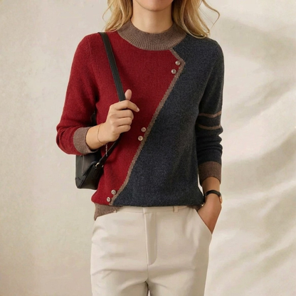 Mandy – Colour-block Knit Sweater with Button Detail
