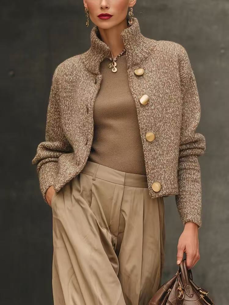 Stephanie – Tailored Knit Cardigan with Gold Buttons