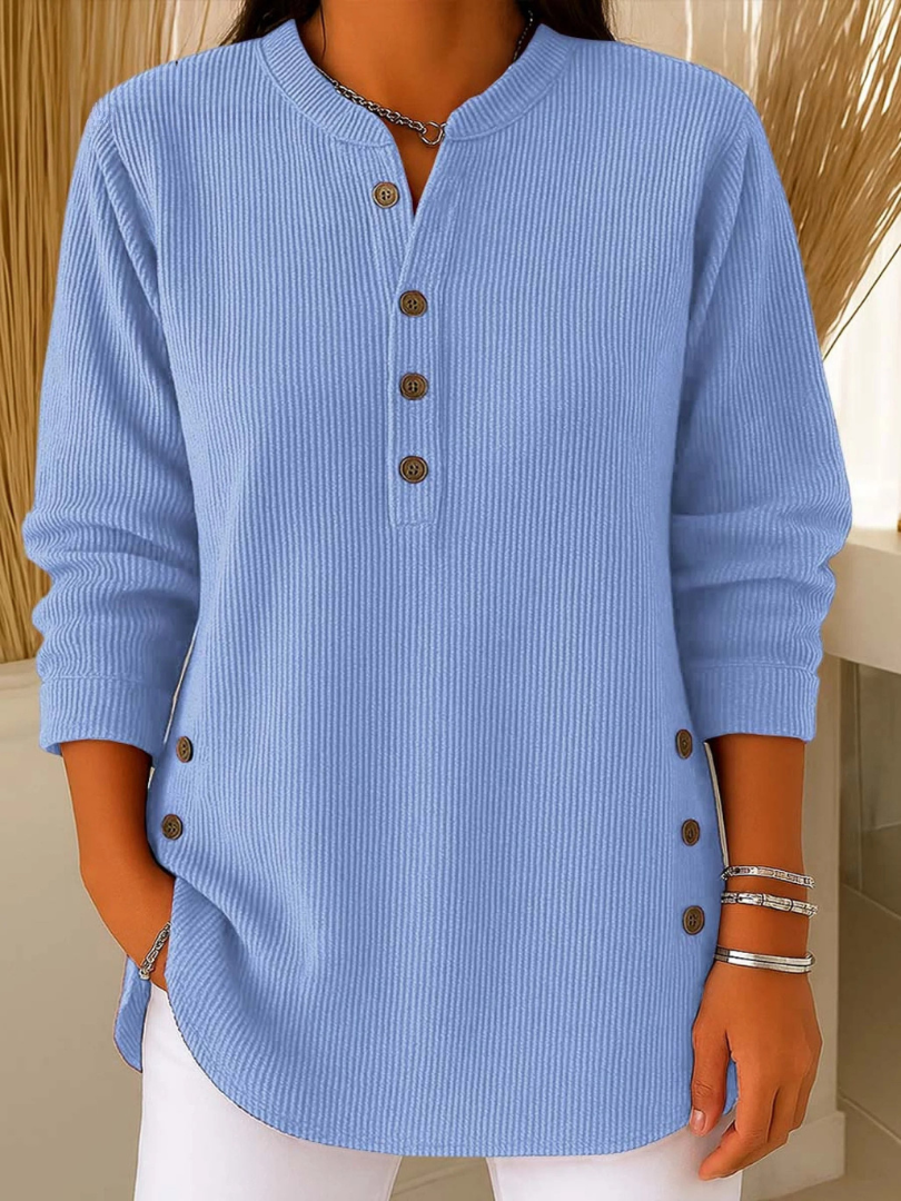 Shirley – Ribbed Henley Button Tunic Top