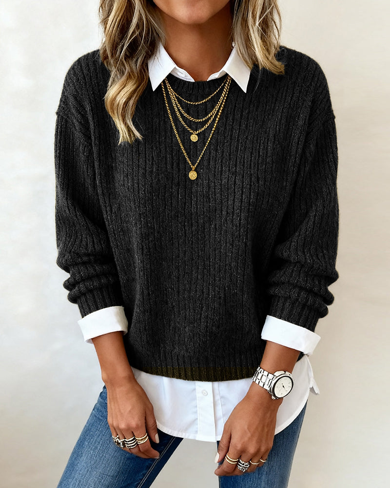Kimberly – Layered Look Ribbed Knit Sweater