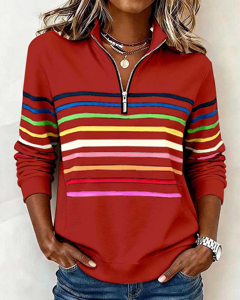 Lori – Quarter-Zip Striped Casual Sweatshirt