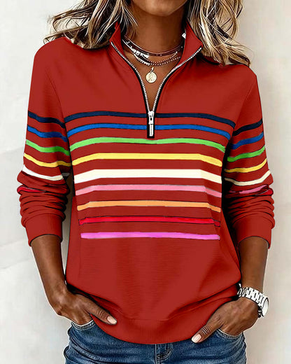 Lori – Quarter-Zip Striped Casual Sweatshirt