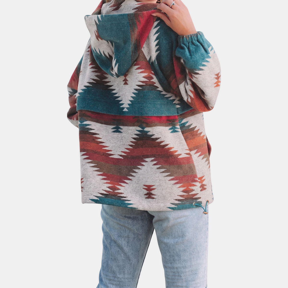 Jane – Aztec Print Quarter-Zip Oversized Hoodie
