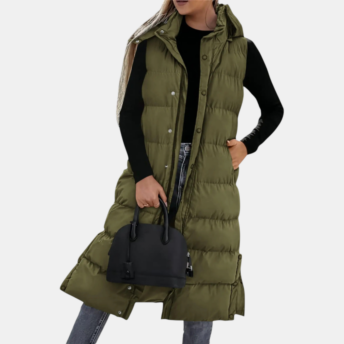Betty – Longline Hooded Quilted Puffer Vest