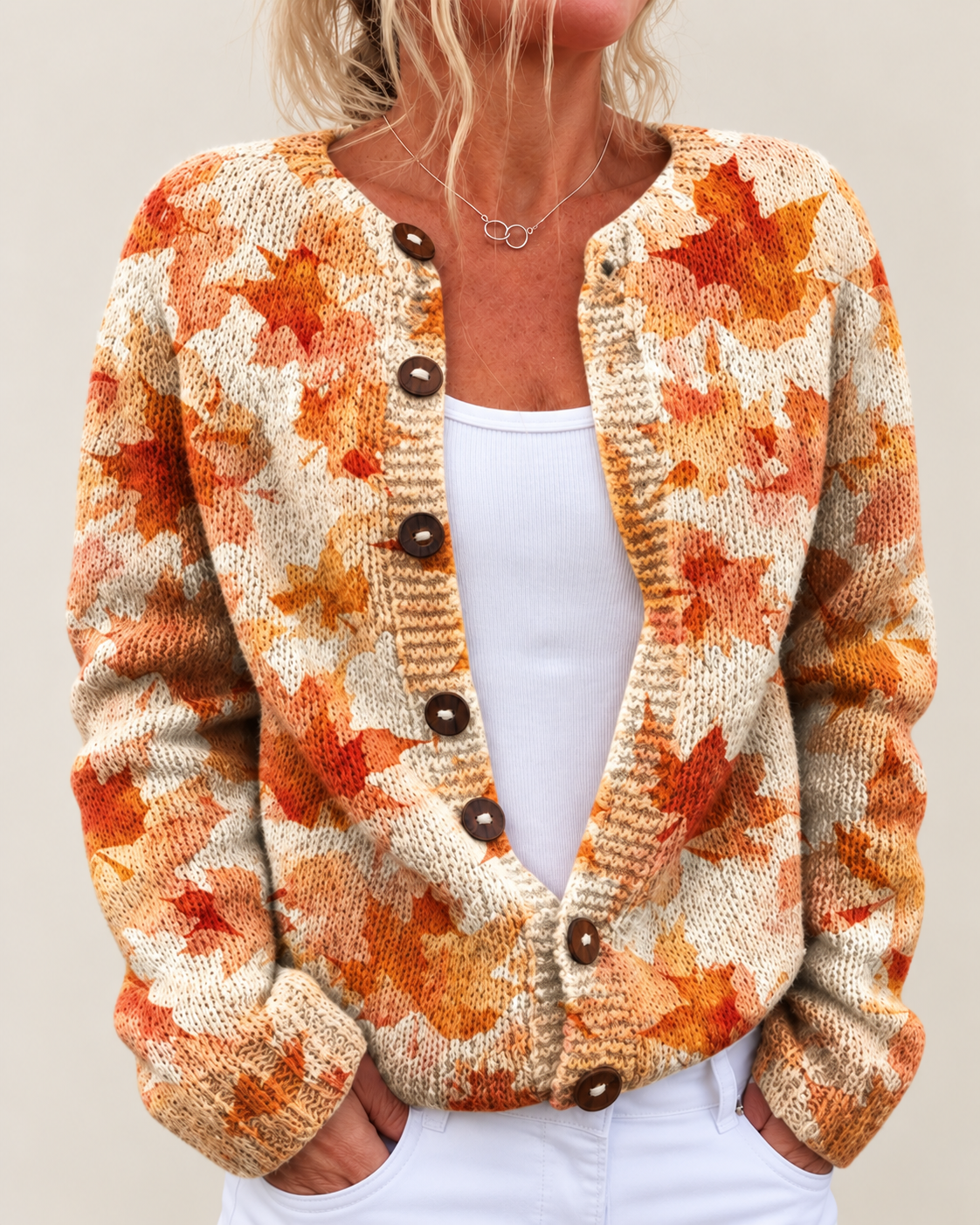 Cynthia – Printed Open-Front Knit Cardigan