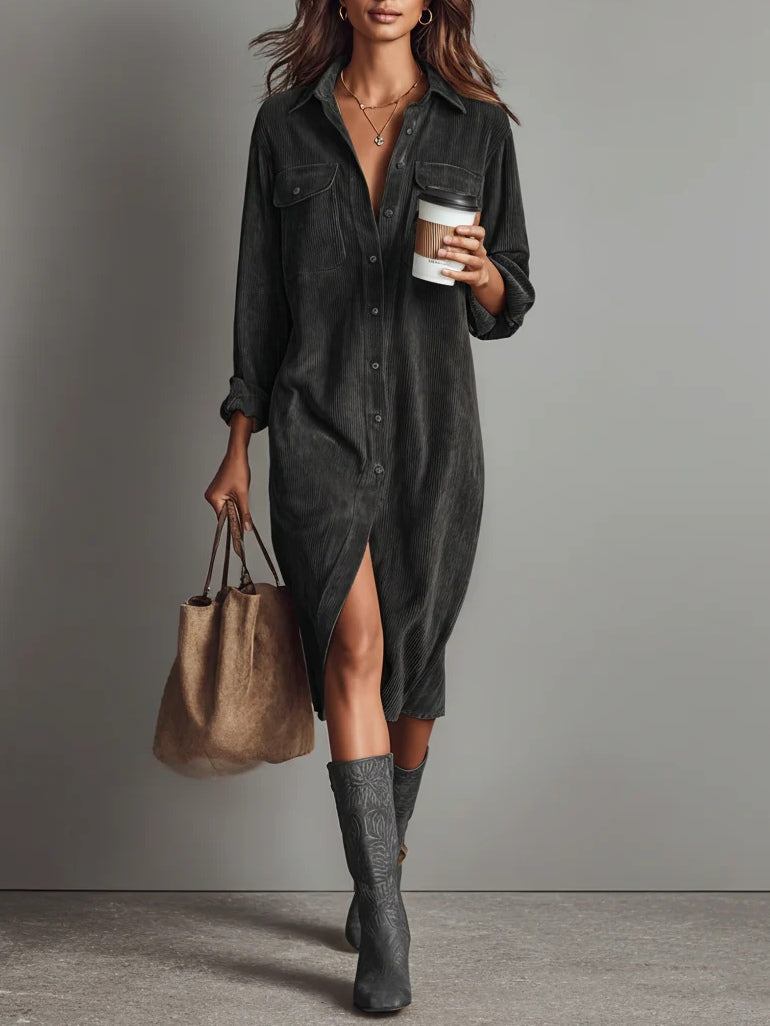 Karen – Corduroy-Look Midi Shirt Dress