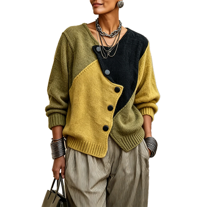 Dorothy – Asymmetric Colour-Block Knit Cardigan