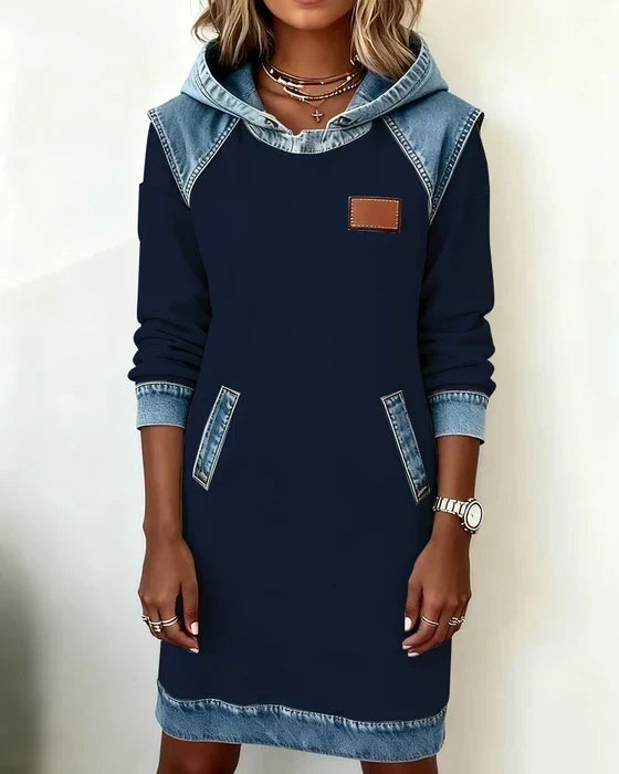 Alexa | Cozy Contrast Hooded Dress