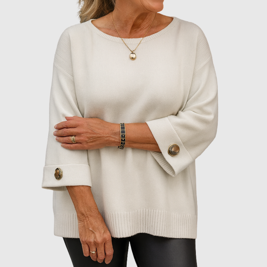 Helen – Relaxed Knit Sweater with Button Cuffs