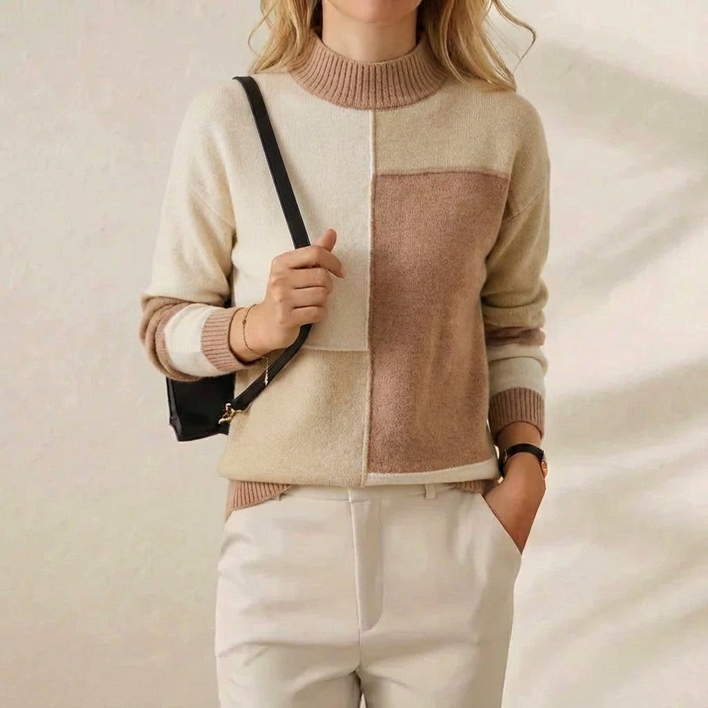 Melinda – Colour-block Turtleneck Knit Sweater