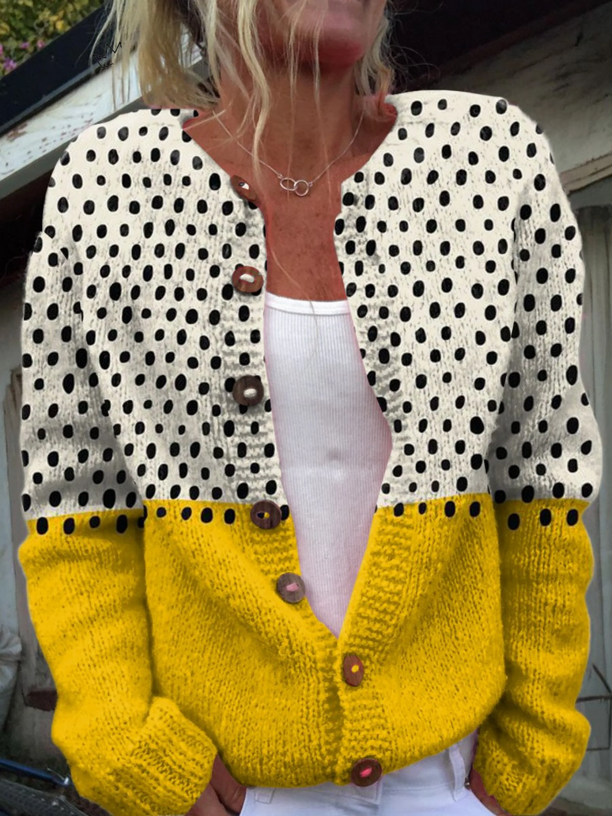 Willa – Polka Dot Colour-block Knit Cardigan