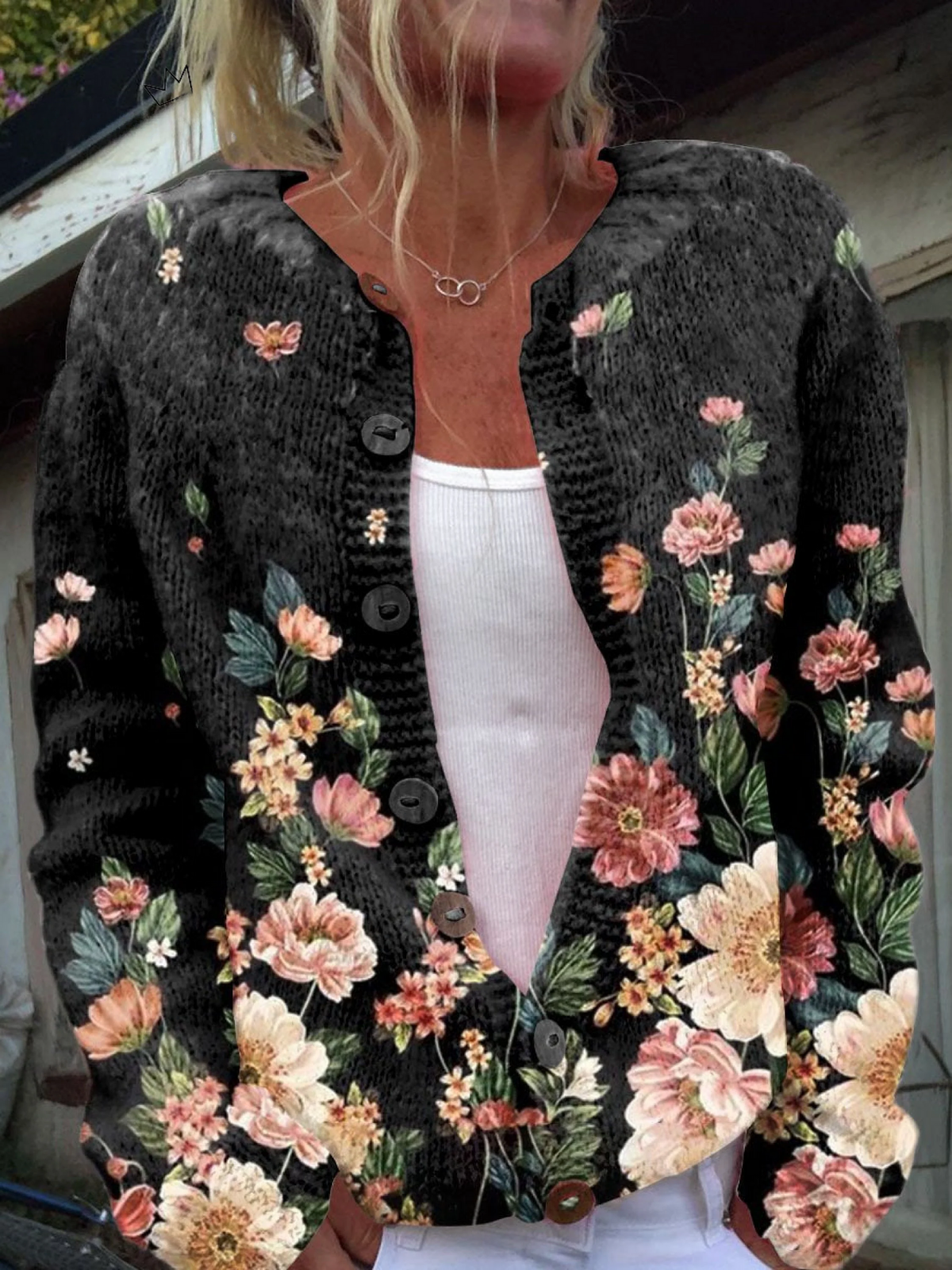 Annette – Vintage Floral Knit Cardigan