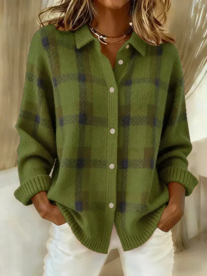 Rhonda – Plaid Button-Up Knit Cardigan