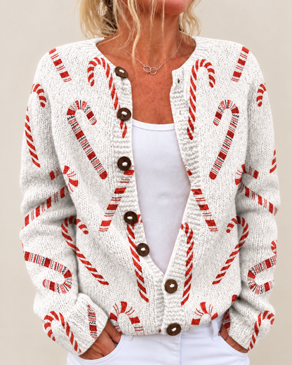 Cynthia – Printed Open-Front Knit Cardigan