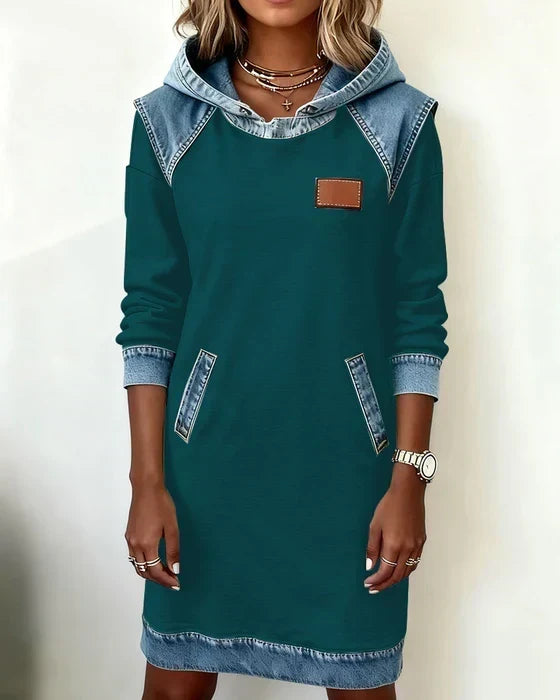 Alexa | Cozy Contrast Hooded Dress