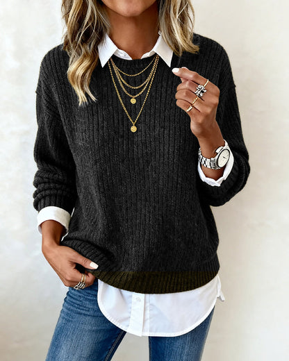 Kimberly – Layered Look Ribbed Knit Sweater