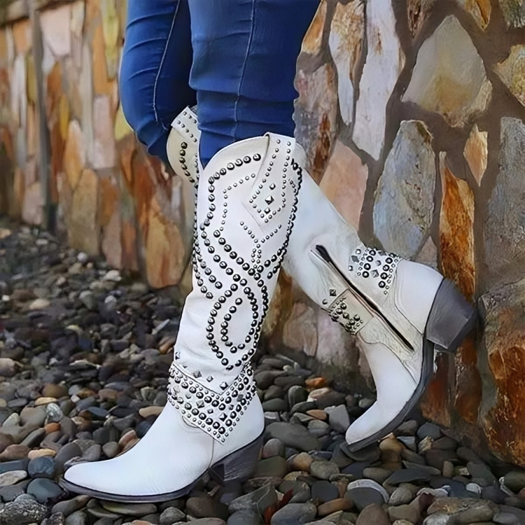 Deborah – Studded Knee-High Western Boots