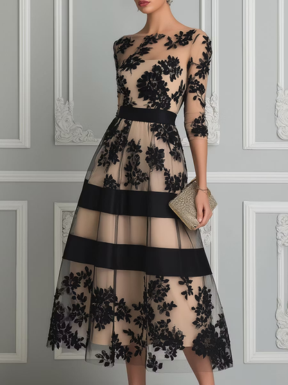 Michele – Floral Lace A-Line Midi Dress