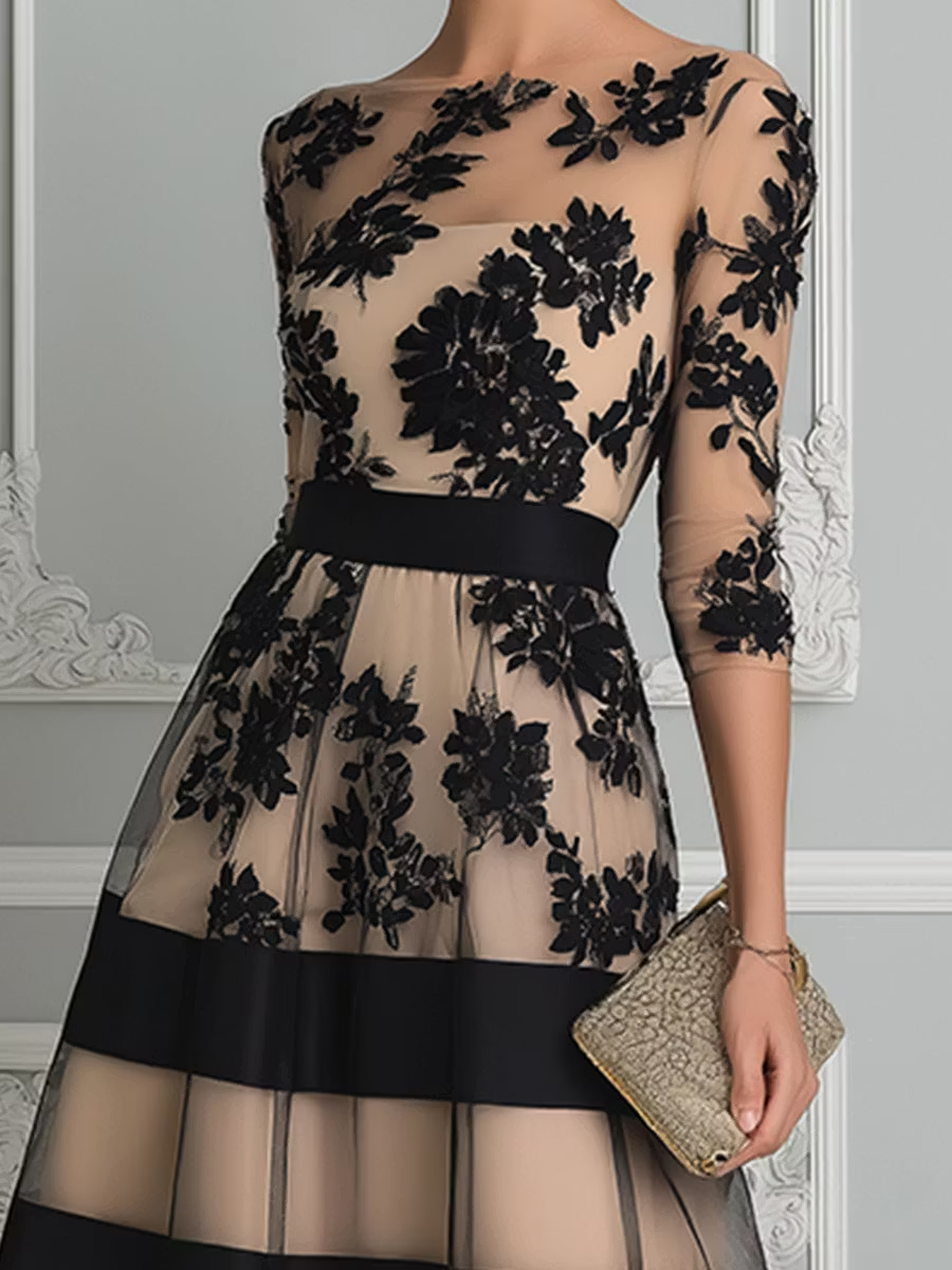 Maria – Floral Lace A-Line Midi Dress