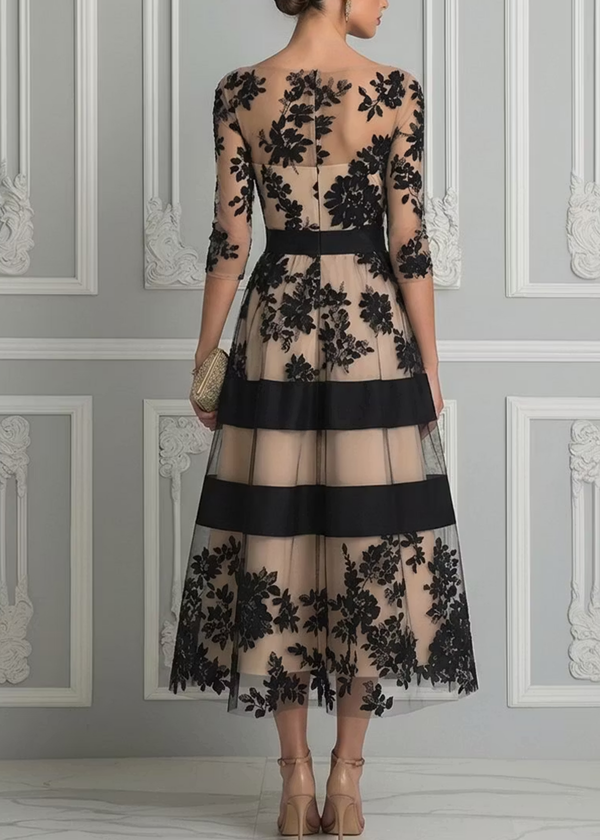 Michele – Floral Lace A-Line Midi Dress