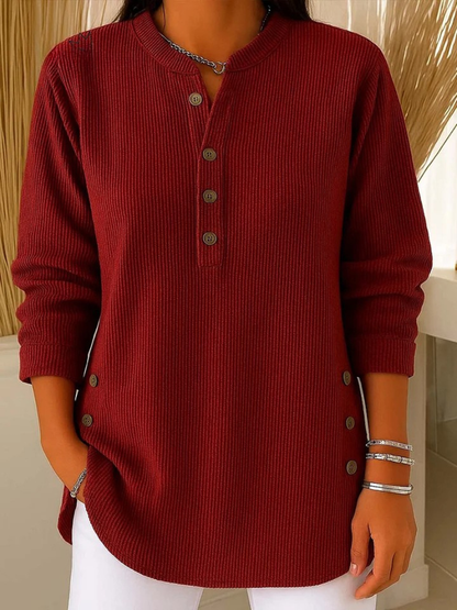 Shirley – Ribbed Henley Button Tunic Top