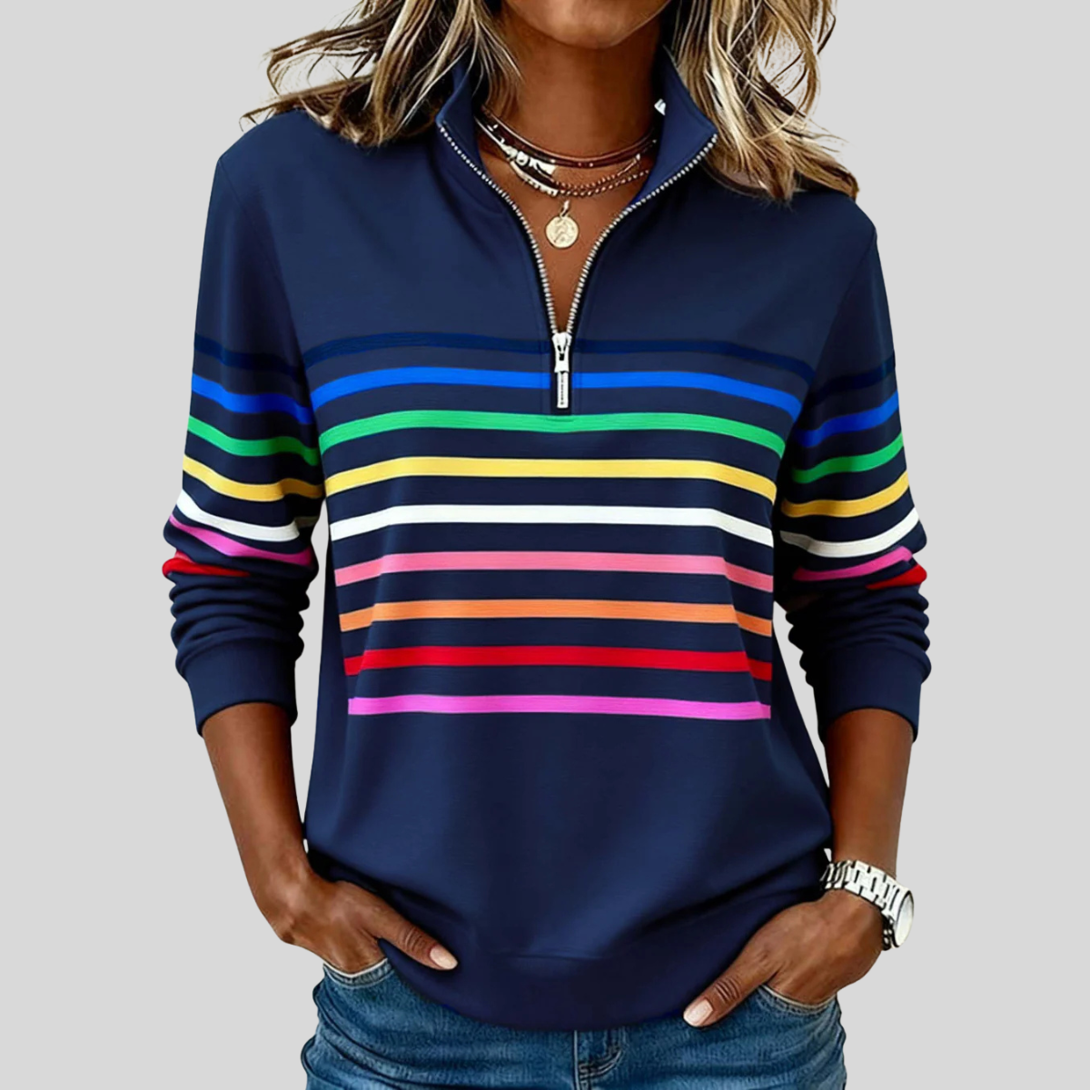 Jacqueline – Striped Quarter-Zip Sweatshirt