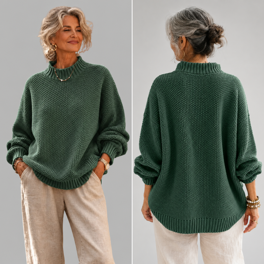 Shirley – Relaxed Mock Neck Knit Sweater