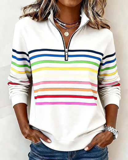 Lori – Quarter-Zip Striped Casual Sweatshirt