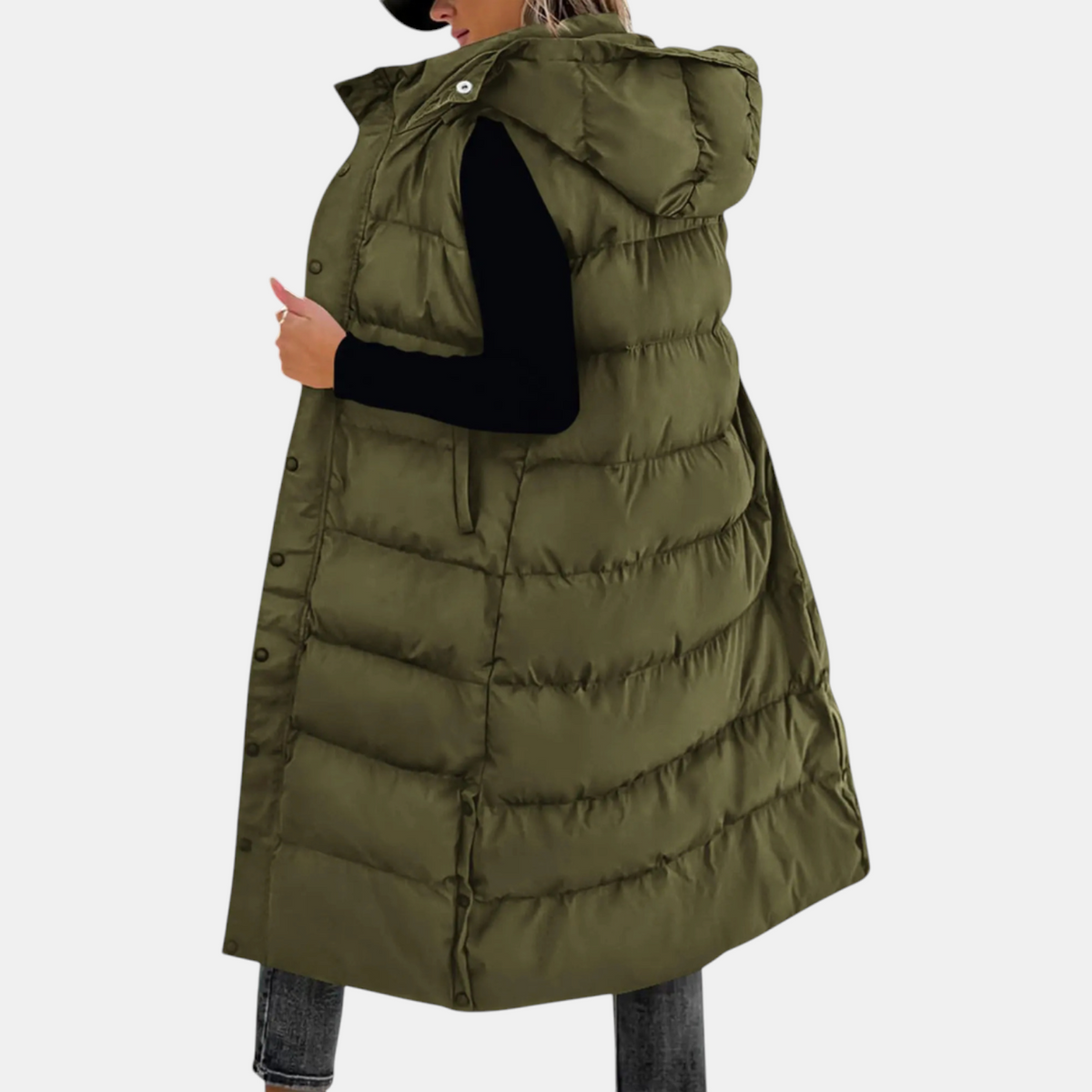 Betty – Longline Hooded Quilted Puffer Vest