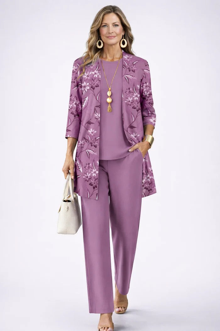 Anna – Printed Long Cardigan Three-Piece Set