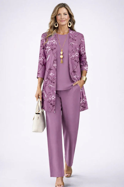 Anna – Printed Long Cardigan Three-Piece Set