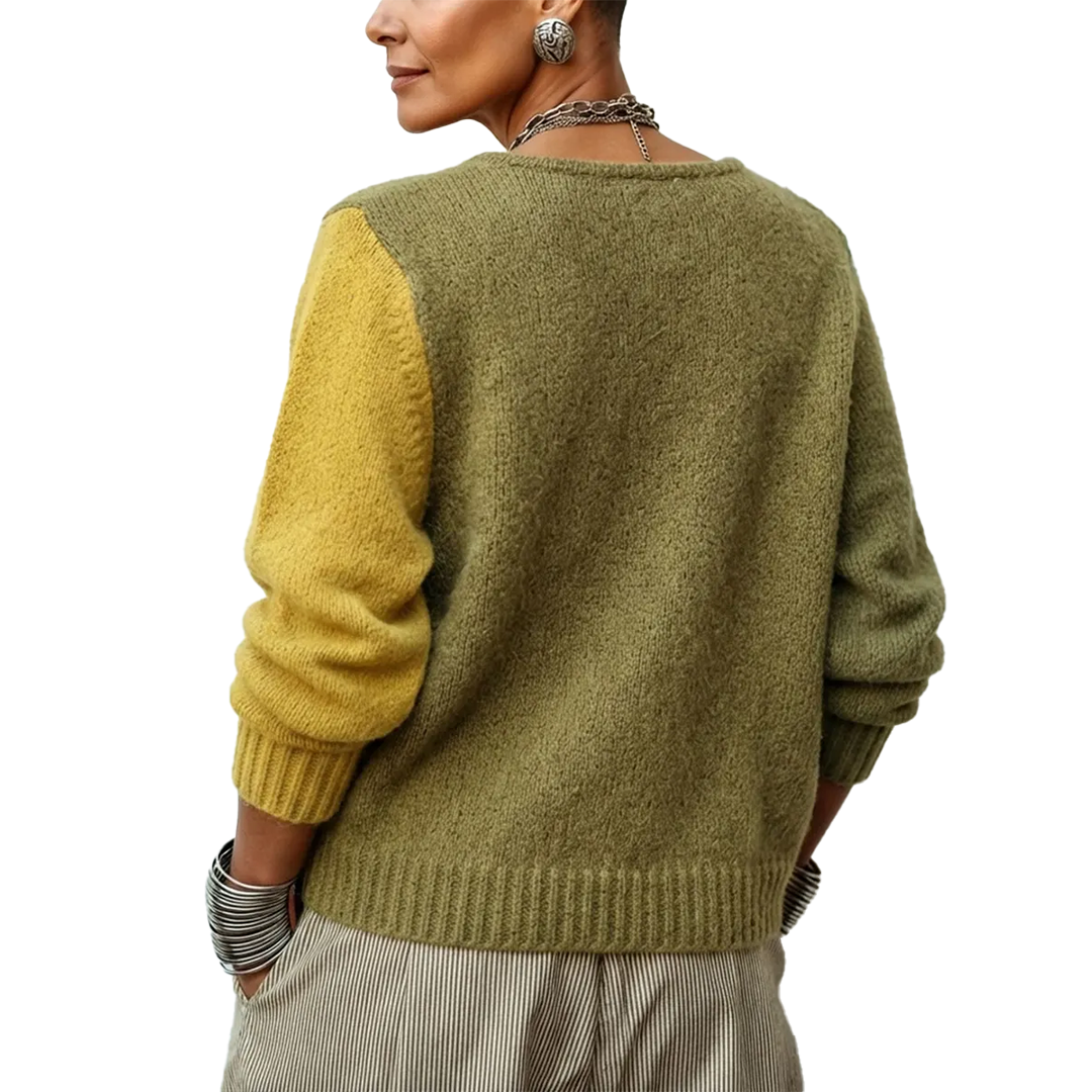Dorothy – Asymmetric Colour-Block Knit Cardigan