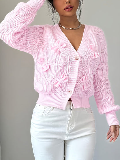 Rose – Bow-Detail Cable-Knit Cardigan