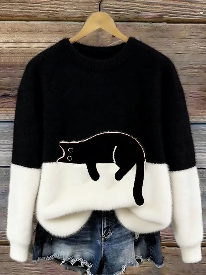 Theresa – Cat Graphic Colour Block Sweater