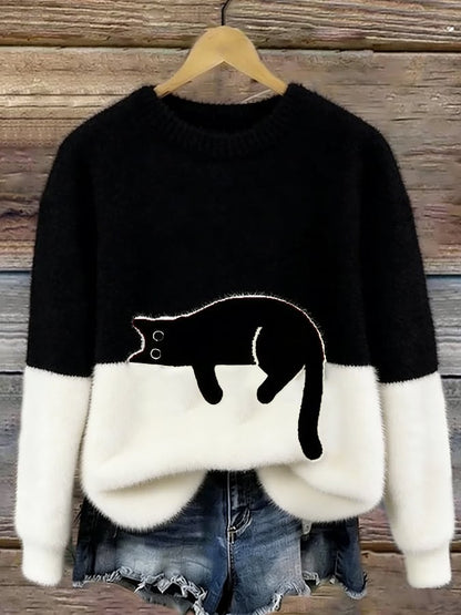 Theresa – Cat Graphic Colour Block Sweater