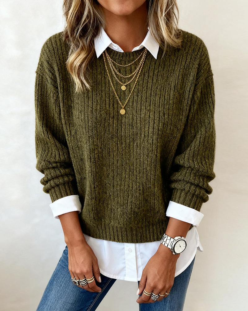 Kimberly – Layered Look Ribbed Knit Sweater