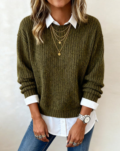 Kimberly – Layered Look Ribbed Knit Sweater