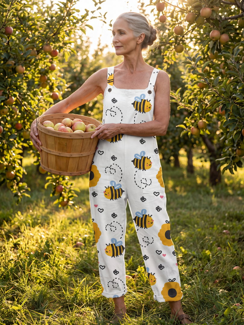 Xanthia | Bee & Flower-Print Overalls