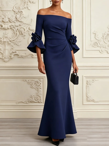 Paula – Off-Shoulder Mermaid Gown with Floral Sleeves