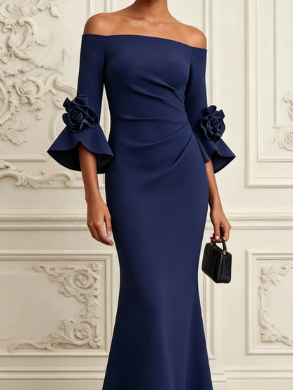 Paula – Off-Shoulder Mermaid Gown with Floral Sleeves