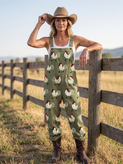 Karla | Rooster-Print Overalls