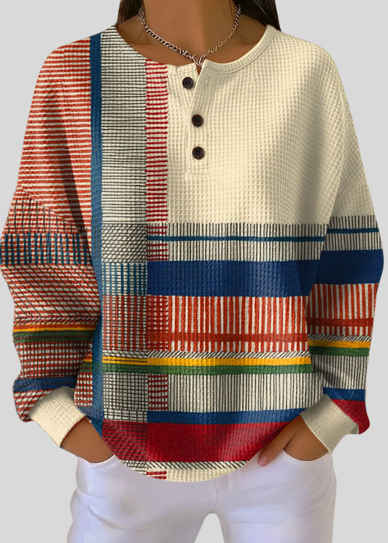 Carrie – Waffle-Knit Henley Sweatshirt