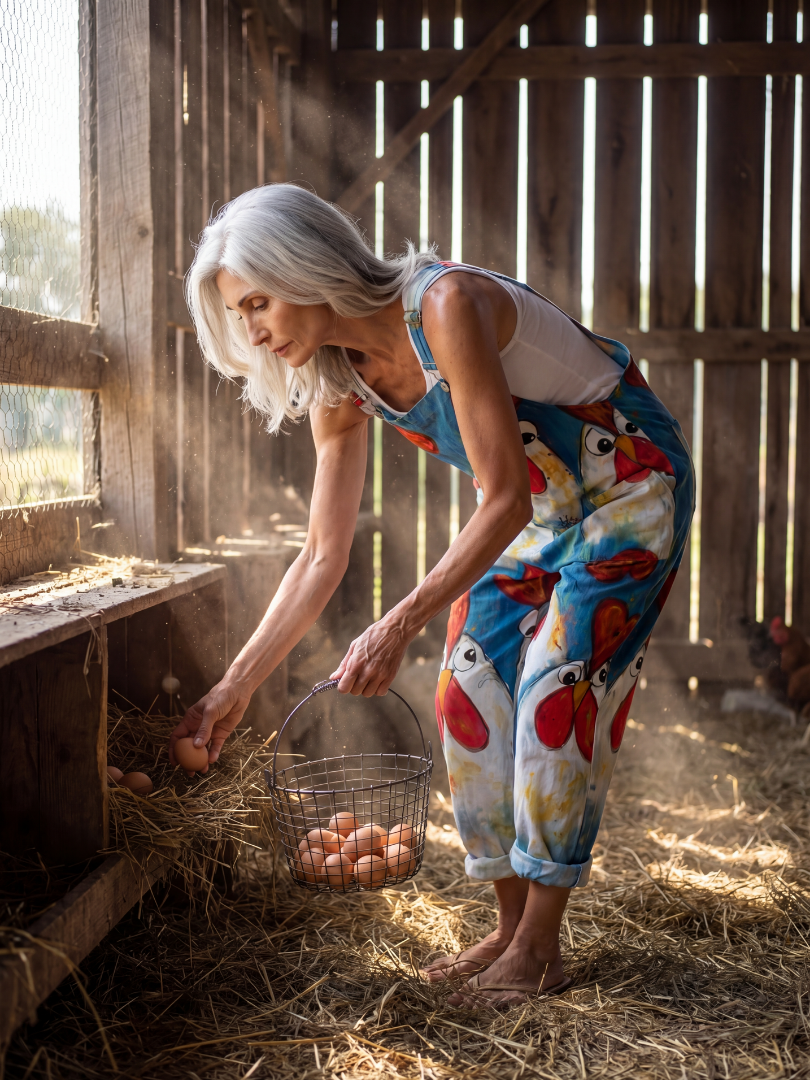 Natalie | Rooster-Print Overalls